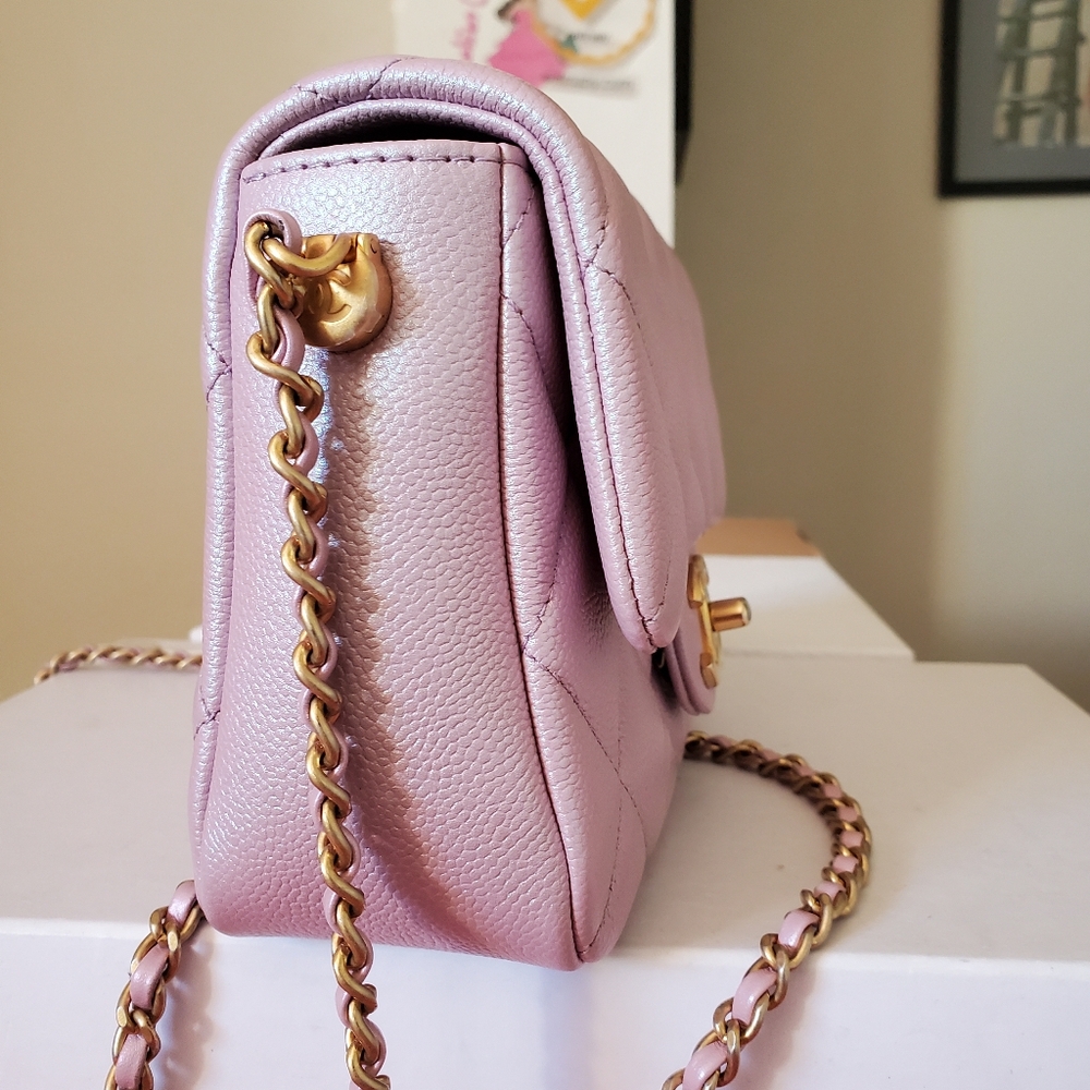 Chanel my perfect mini flap bag iridescent pink caviar aged gold hw - Picture 7 of 12